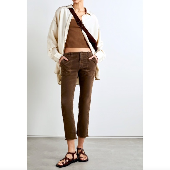NILI LOTAN Jenna Cropped Cotton Blend Corduroy Slim Leg PantsEspresso -NWOT- 8